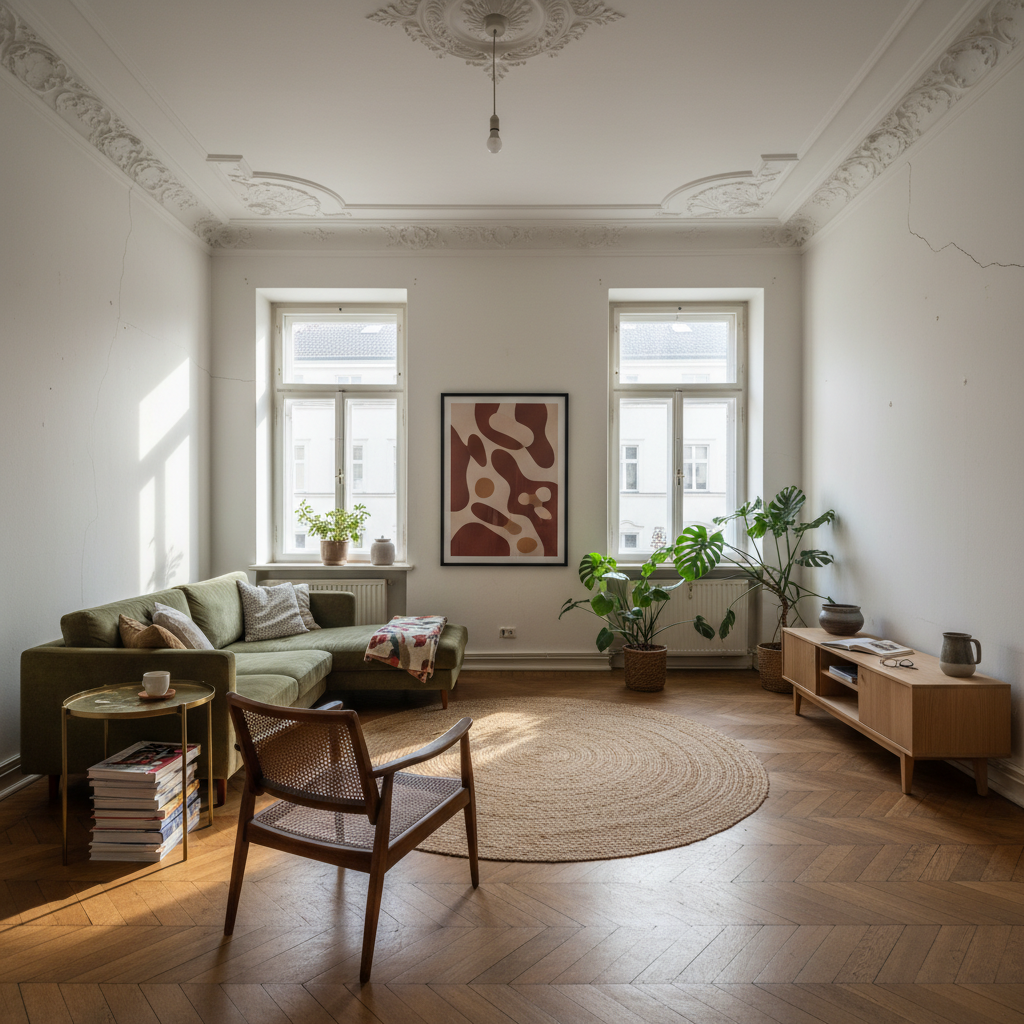 Mimeze generierter Berliner Wohnraum mit passender Kunst